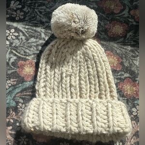 Chunky Knit Cream Beanie with Pom Pom